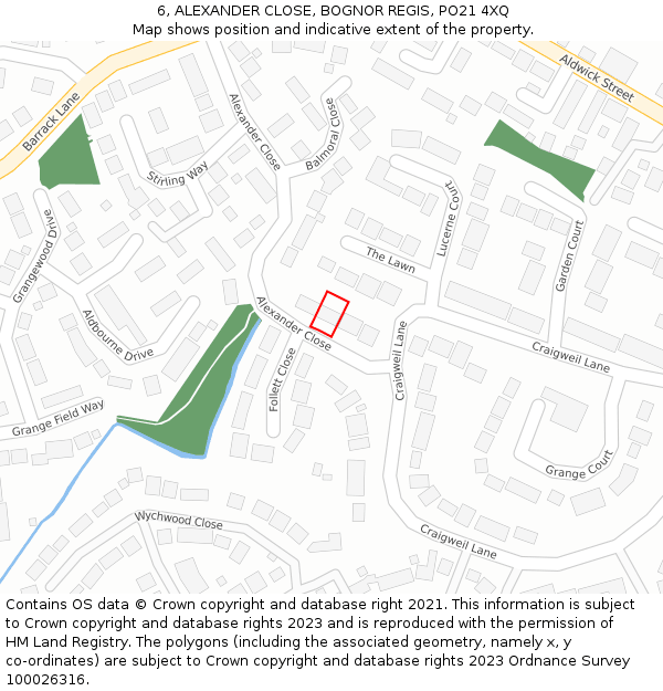 6, ALEXANDER CLOSE, BOGNOR REGIS, PO21 4XQ: Location map and indicative extent of plot