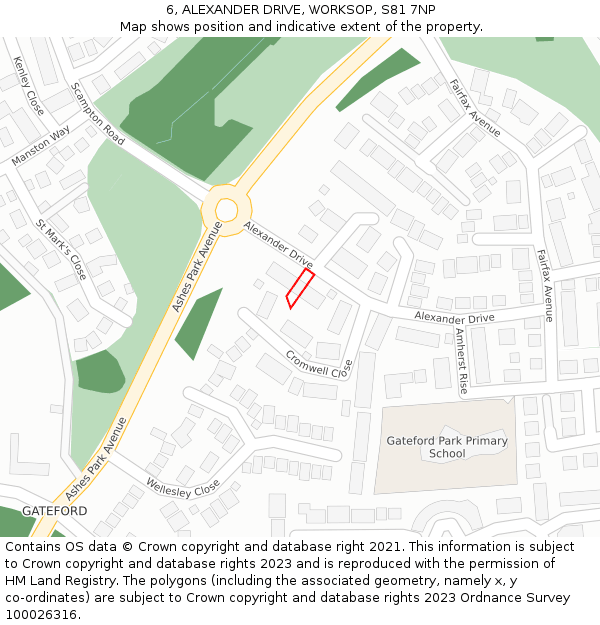 6, ALEXANDER DRIVE, WORKSOP, S81 7NP: Location map and indicative extent of plot