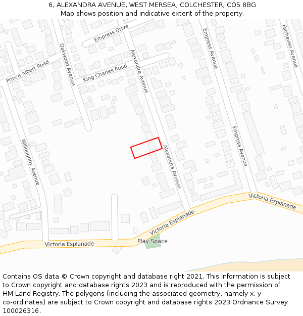 6, ALEXANDRA AVENUE, WEST MERSEA, COLCHESTER, CO5 8BG: Location map and indicative extent of plot