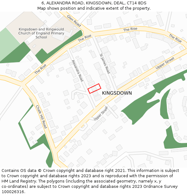 6, ALEXANDRA ROAD, KINGSDOWN, DEAL, CT14 8DS: Location map and indicative extent of plot