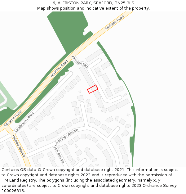 6, ALFRISTON PARK, SEAFORD, BN25 3LS: Location map and indicative extent of plot