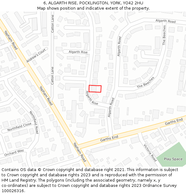 6, ALGARTH RISE, POCKLINGTON, YORK, YO42 2HU: Location map and indicative extent of plot