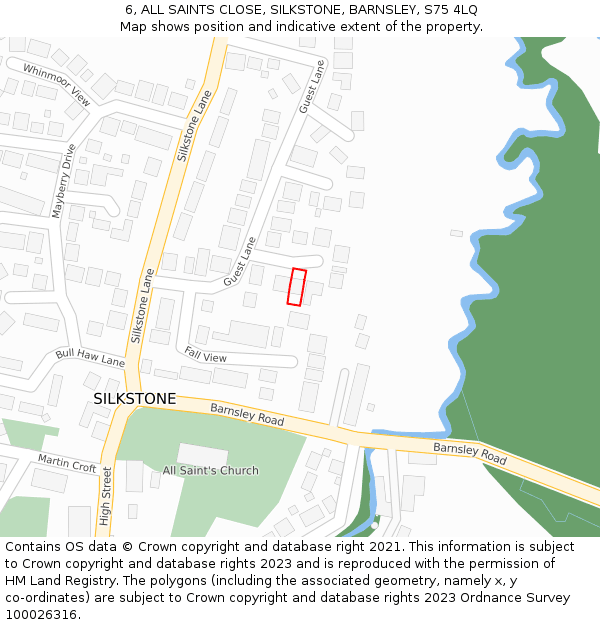 6, ALL SAINTS CLOSE, SILKSTONE, BARNSLEY, S75 4LQ: Location map and indicative extent of plot