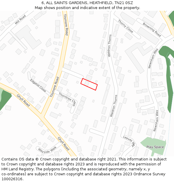 6, ALL SAINTS GARDENS, HEATHFIELD, TN21 0SZ: Location map and indicative extent of plot