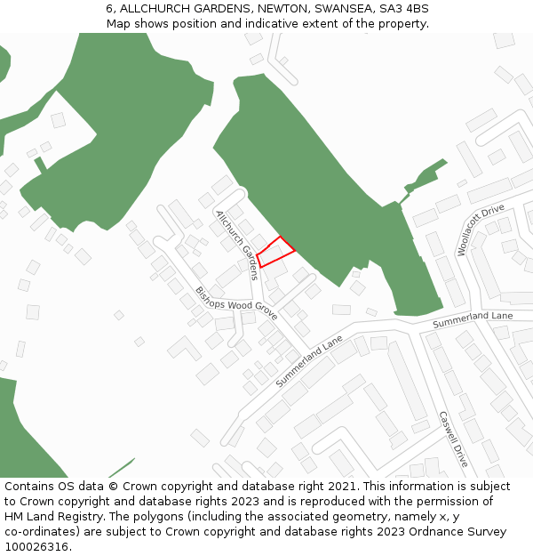 6, ALLCHURCH GARDENS, NEWTON, SWANSEA, SA3 4BS: Location map and indicative extent of plot