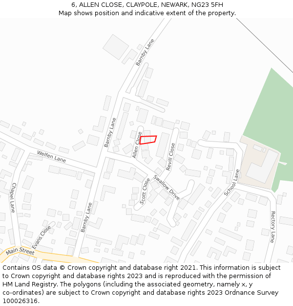 6, ALLEN CLOSE, CLAYPOLE, NEWARK, NG23 5FH: Location map and indicative extent of plot