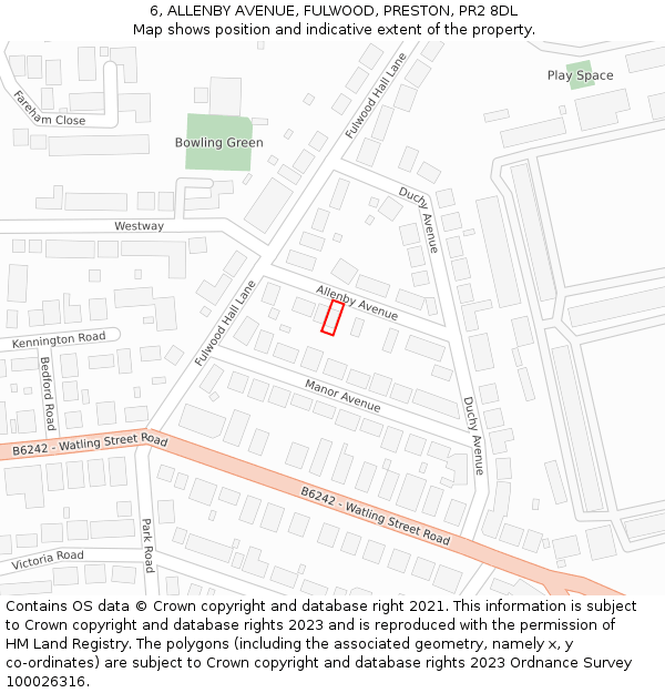 6, ALLENBY AVENUE, FULWOOD, PRESTON, PR2 8DL: Location map and indicative extent of plot