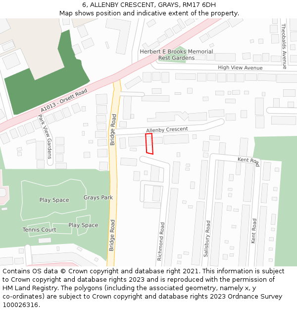 6, ALLENBY CRESCENT, GRAYS, RM17 6DH: Location map and indicative extent of plot