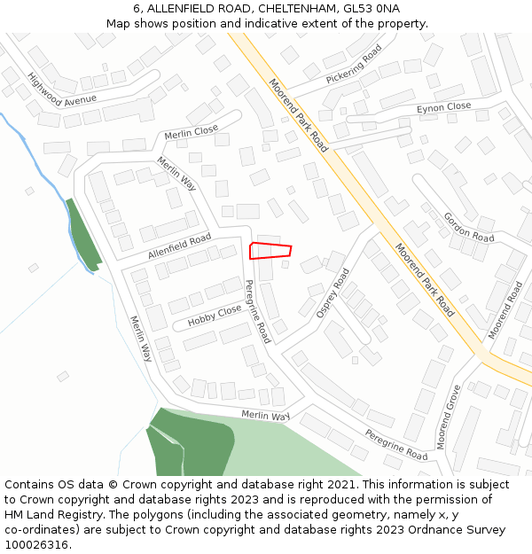 6, ALLENFIELD ROAD, CHELTENHAM, GL53 0NA: Location map and indicative extent of plot