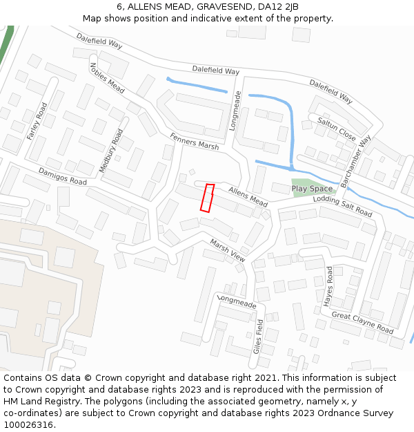 6, ALLENS MEAD, GRAVESEND, DA12 2JB: Location map and indicative extent of plot