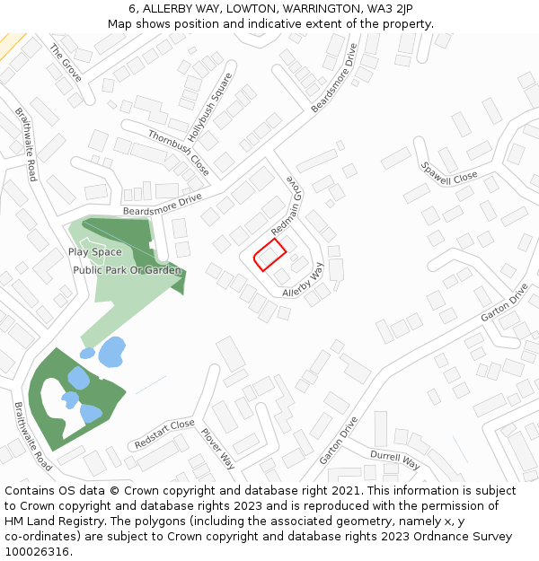 6, ALLERBY WAY, LOWTON, WARRINGTON, WA3 2JP: Location map and indicative extent of plot