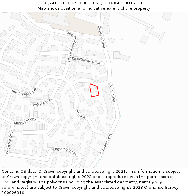 6, ALLERTHORPE CRESCENT, BROUGH, HU15 1TP: Location map and indicative extent of plot
