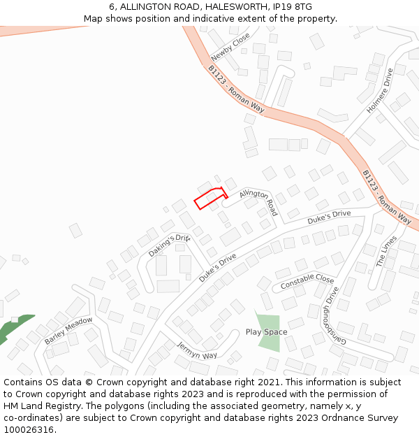 6, ALLINGTON ROAD, HALESWORTH, IP19 8TG: Location map and indicative extent of plot