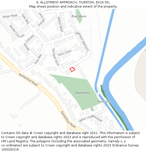 6, ALLOTMENT APPROACH, TIVERTON, EX16 5FL: Location map and indicative extent of plot