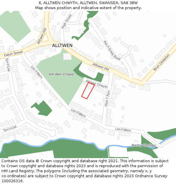 6, ALLTWEN CHWYTH, ALLTWEN, SWANSEA, SA8 3BW: Location map and indicative extent of plot