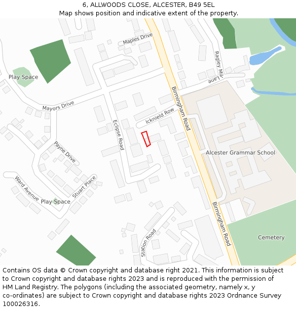6, ALLWOODS CLOSE, ALCESTER, B49 5EL: Location map and indicative extent of plot