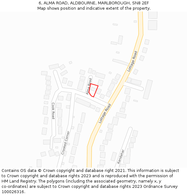 6, ALMA ROAD, ALDBOURNE, MARLBOROUGH, SN8 2EF: Location map and indicative extent of plot