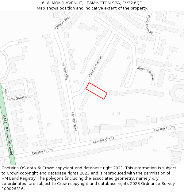 6, ALMOND AVENUE, LEAMINGTON SPA, CV32 6QD: Location map and indicative extent of plot