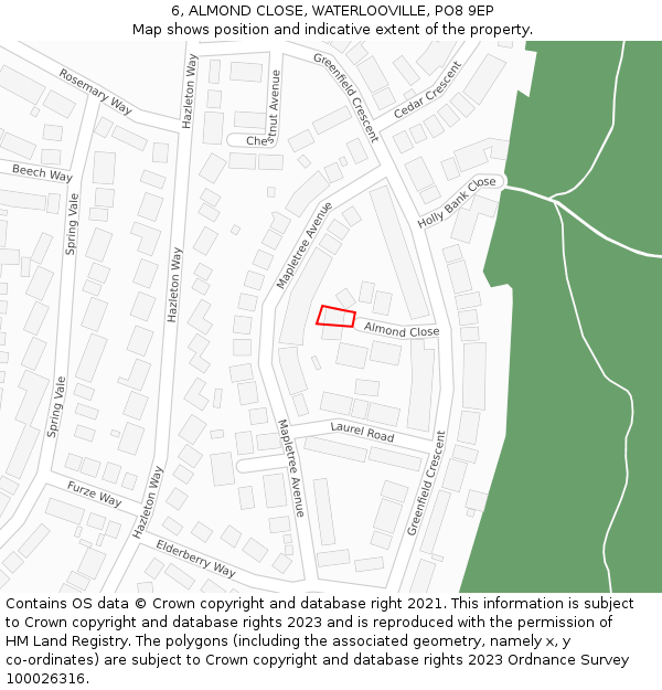 6, ALMOND CLOSE, WATERLOOVILLE, PO8 9EP: Location map and indicative extent of plot