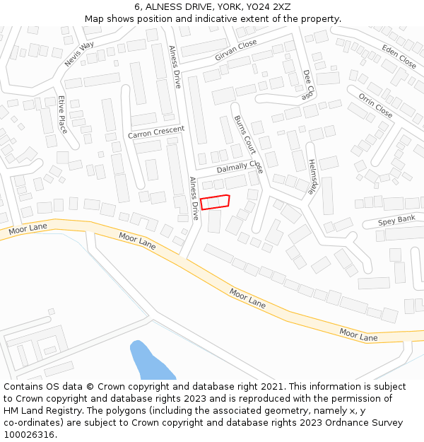 6, ALNESS DRIVE, YORK, YO24 2XZ: Location map and indicative extent of plot