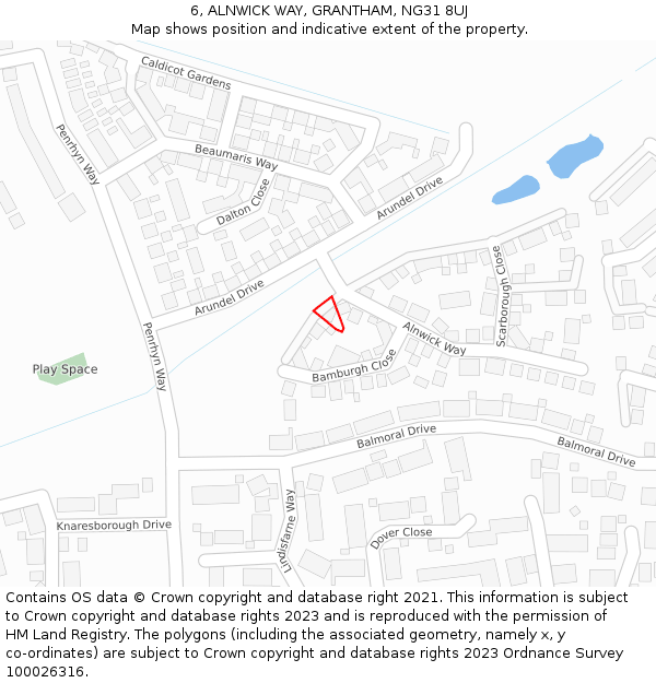 6, ALNWICK WAY, GRANTHAM, NG31 8UJ: Location map and indicative extent of plot