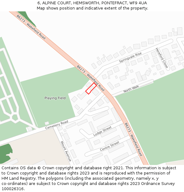 6, ALPINE COURT, HEMSWORTH, PONTEFRACT, WF9 4UA: Location map and indicative extent of plot