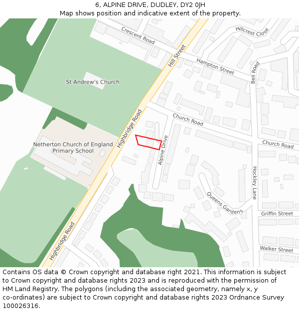 6, ALPINE DRIVE, DUDLEY, DY2 0JH: Location map and indicative extent of plot