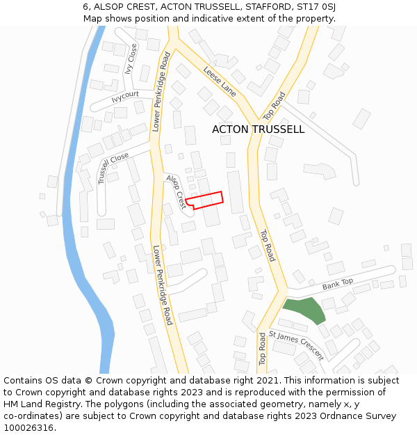 6, ALSOP CREST, ACTON TRUSSELL, STAFFORD, ST17 0SJ: Location map and indicative extent of plot