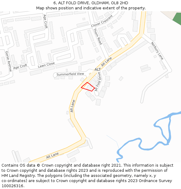 6, ALT FOLD DRIVE, OLDHAM, OL8 2HD: Location map and indicative extent of plot