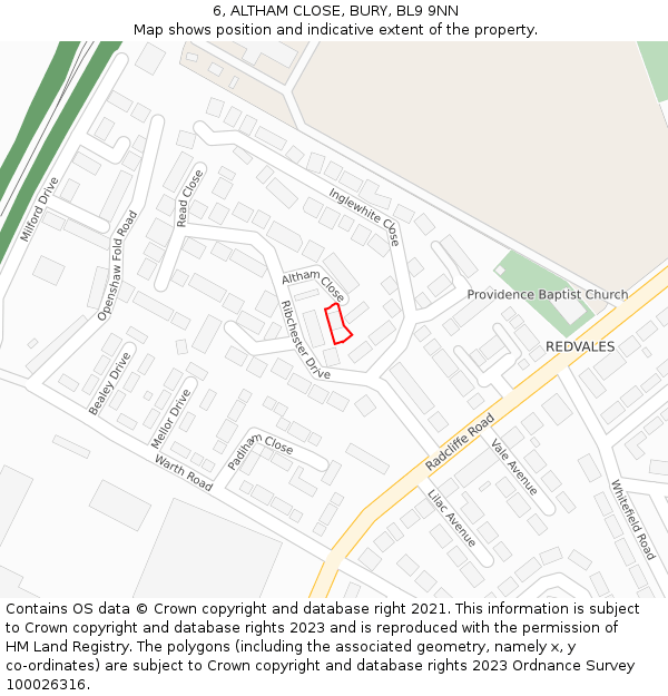 6, ALTHAM CLOSE, BURY, BL9 9NN: Location map and indicative extent of plot