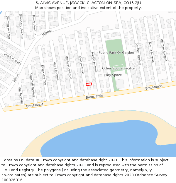 6, ALVIS AVENUE, JAYWICK, CLACTON-ON-SEA, CO15 2JU: Location map and indicative extent of plot