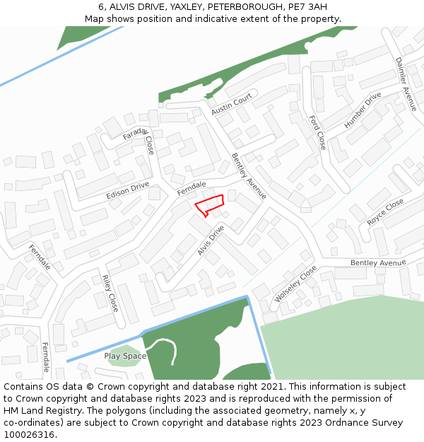 6, ALVIS DRIVE, YAXLEY, PETERBOROUGH, PE7 3AH: Location map and indicative extent of plot