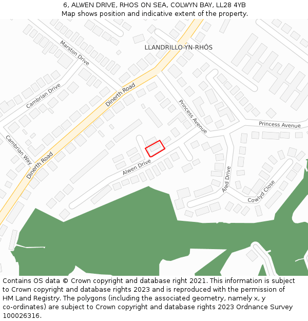 6, ALWEN DRIVE, RHOS ON SEA, COLWYN BAY, LL28 4YB: Location map and indicative extent of plot