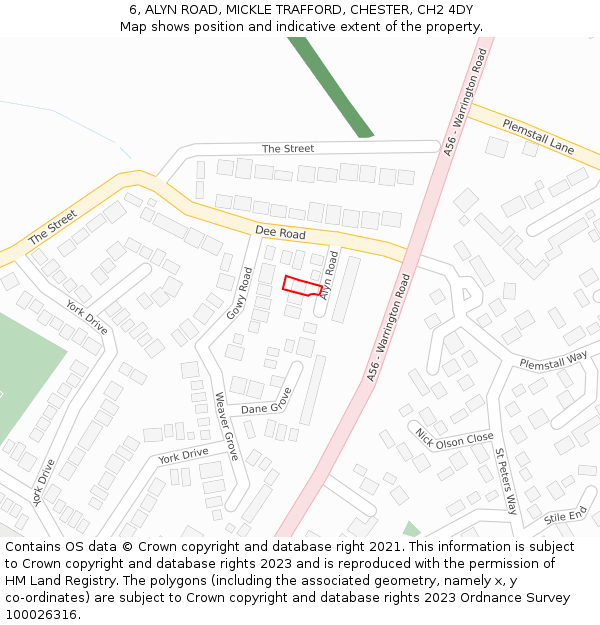 6, ALYN ROAD, MICKLE TRAFFORD, CHESTER, CH2 4DY: Location map and indicative extent of plot