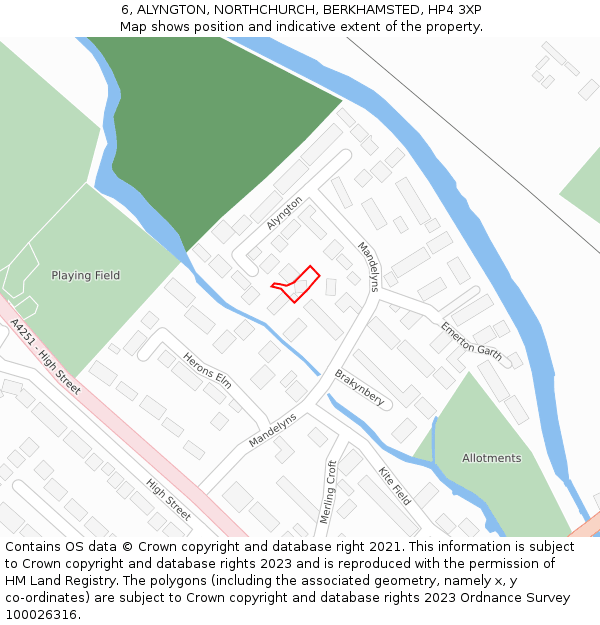 6, ALYNGTON, NORTHCHURCH, BERKHAMSTED, HP4 3XP: Location map and indicative extent of plot