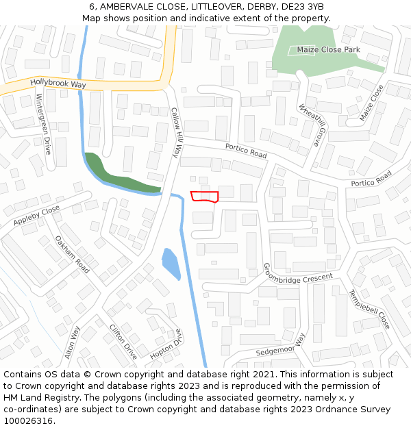 6, AMBERVALE CLOSE, LITTLEOVER, DERBY, DE23 3YB: Location map and indicative extent of plot