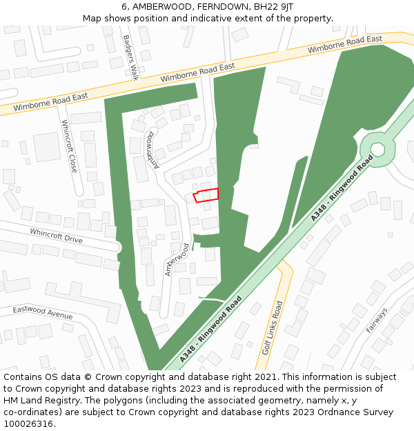 6, AMBERWOOD, FERNDOWN, BH22 9JT: Location map and indicative extent of plot