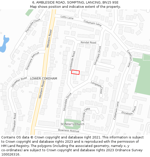 6, AMBLESIDE ROAD, SOMPTING, LANCING, BN15 9SE: Location map and indicative extent of plot