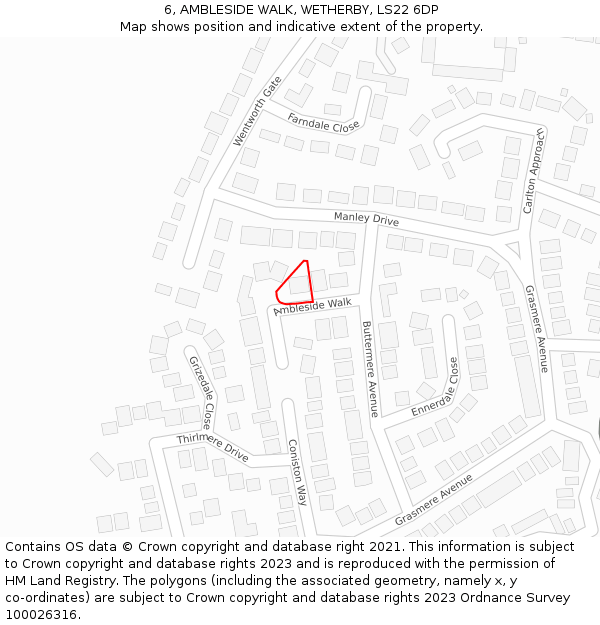 6, AMBLESIDE WALK, WETHERBY, LS22 6DP: Location map and indicative extent of plot