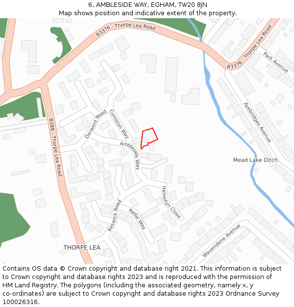 6, AMBLESIDE WAY, EGHAM, TW20 8JN: Location map and indicative extent of plot