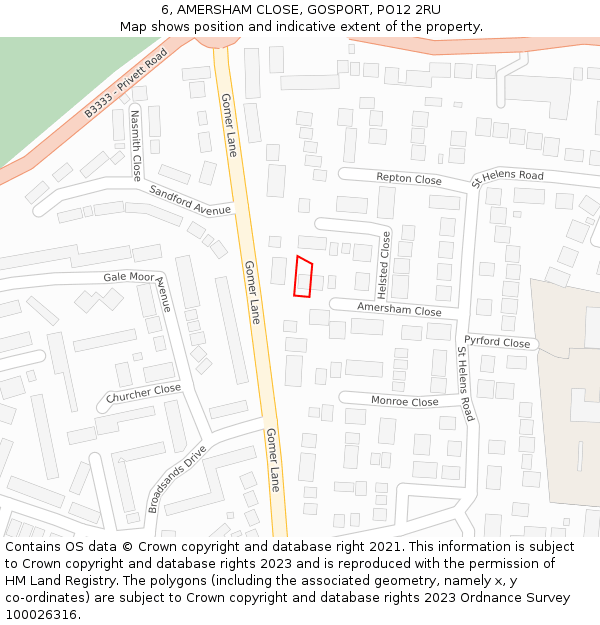 6, AMERSHAM CLOSE, GOSPORT, PO12 2RU: Location map and indicative extent of plot