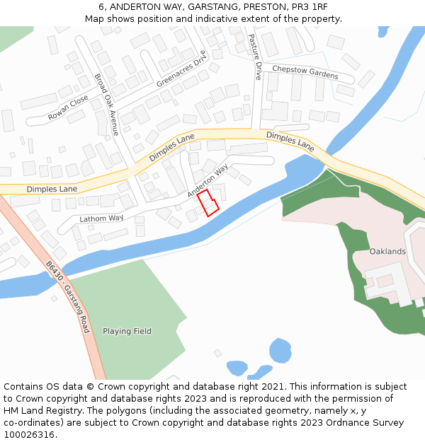 6, ANDERTON WAY, GARSTANG, PRESTON, PR3 1RF: Location map and indicative extent of plot