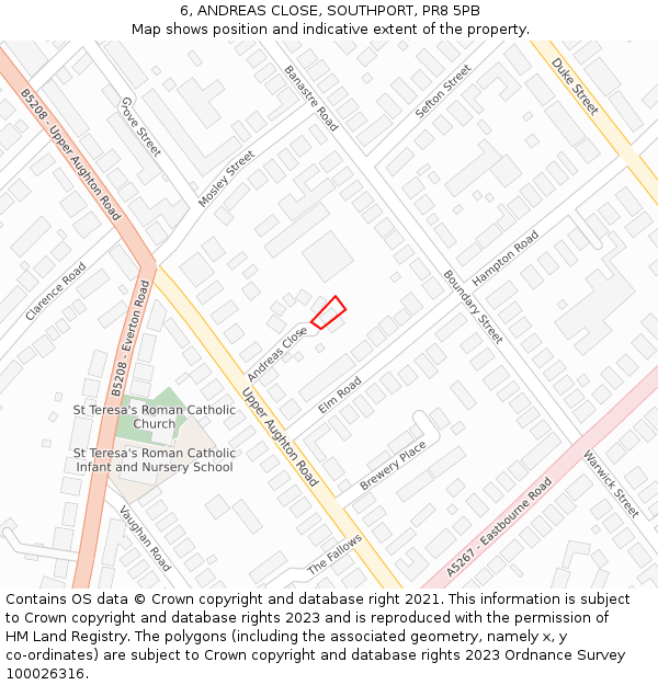 6, ANDREAS CLOSE, SOUTHPORT, PR8 5PB: Location map and indicative extent of plot