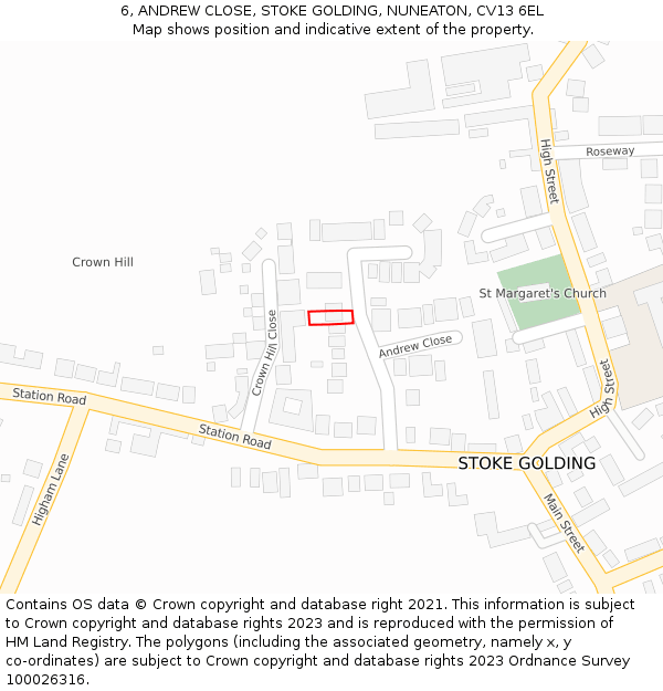 6, ANDREW CLOSE, STOKE GOLDING, NUNEATON, CV13 6EL: Location map and indicative extent of plot