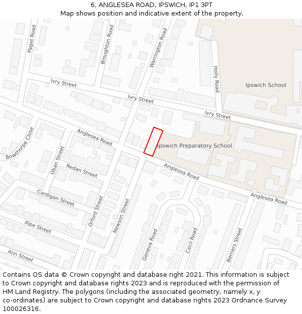 6, ANGLESEA ROAD, IPSWICH, IP1 3PT: Location map and indicative extent of plot