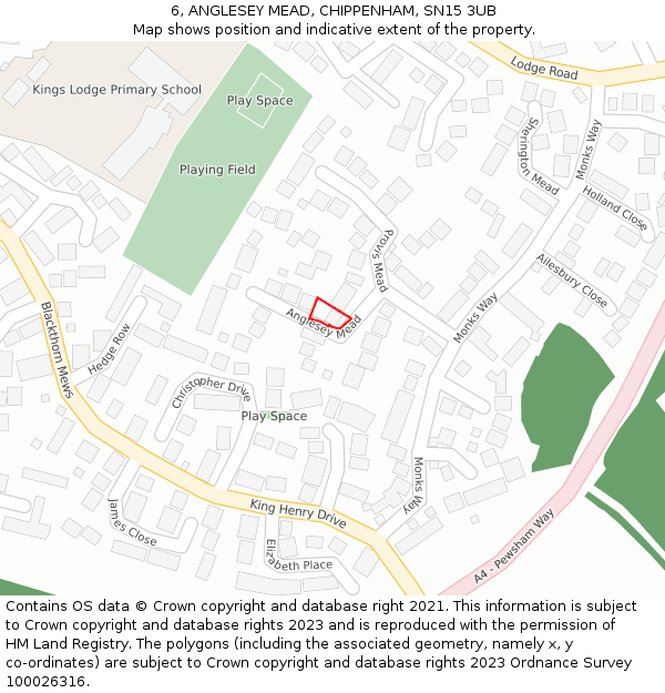 6, ANGLESEY MEAD, CHIPPENHAM, SN15 3UB: Location map and indicative extent of plot