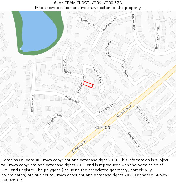 6, ANGRAM CLOSE, YORK, YO30 5ZN: Location map and indicative extent of plot