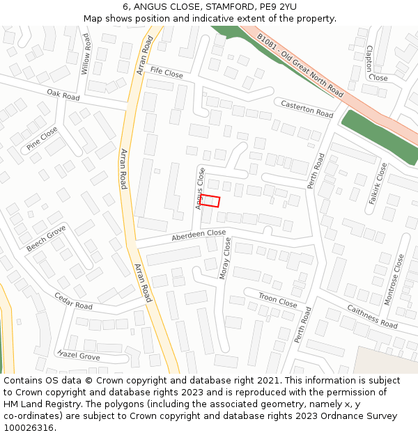 6, ANGUS CLOSE, STAMFORD, PE9 2YU: Location map and indicative extent of plot