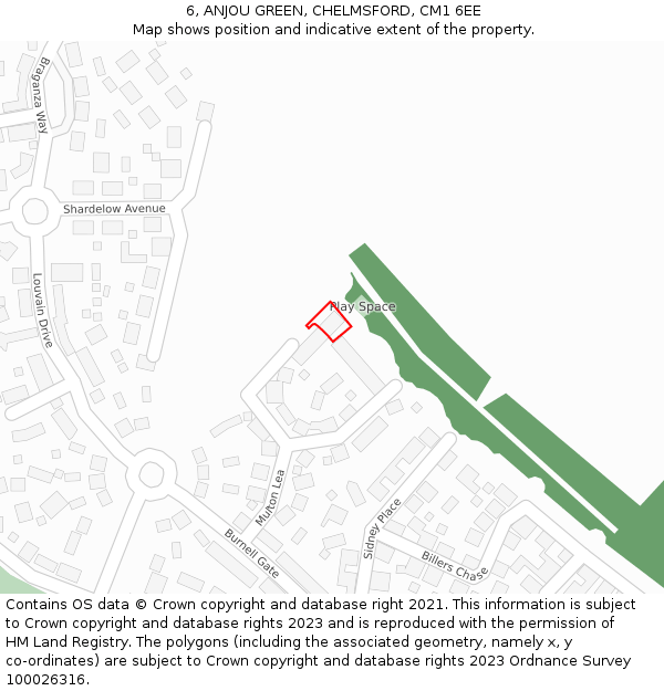 6, ANJOU GREEN, CHELMSFORD, CM1 6EE: Location map and indicative extent of plot