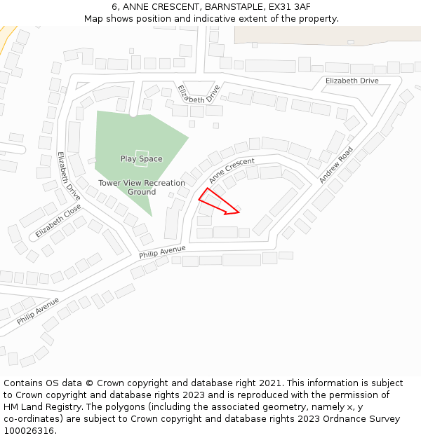 6, ANNE CRESCENT, BARNSTAPLE, EX31 3AF: Location map and indicative extent of plot